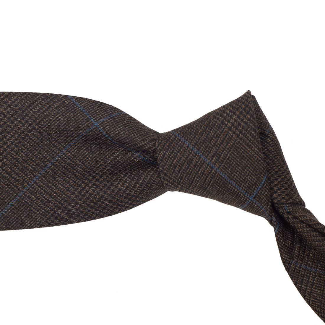 Brown Prince-of-Wales wool tie with blue overcheck