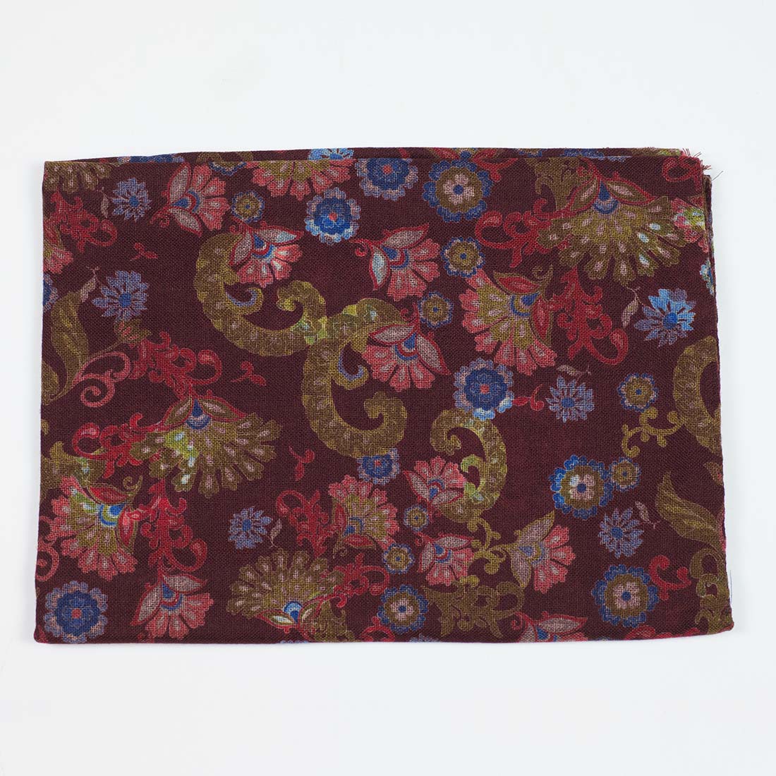 Double-faced lightweight wool print scarf, maroon, red & gold large flowerprint