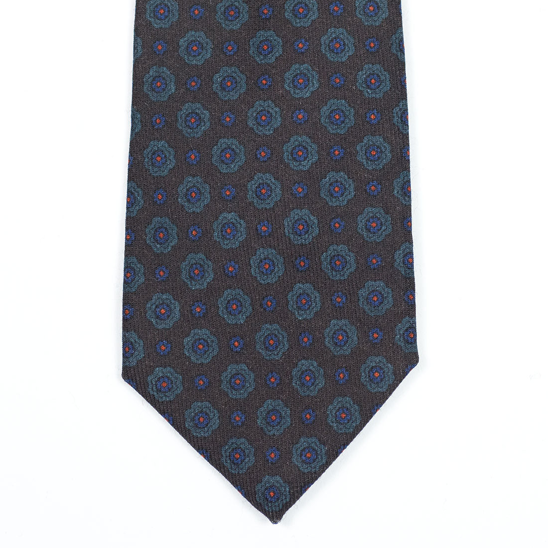 Dark brown wool tie, dusty teal archival print