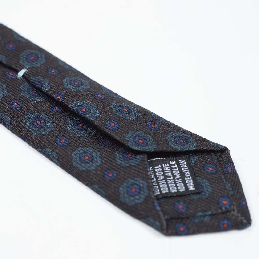 Dark brown wool tie, dusty teal archival print