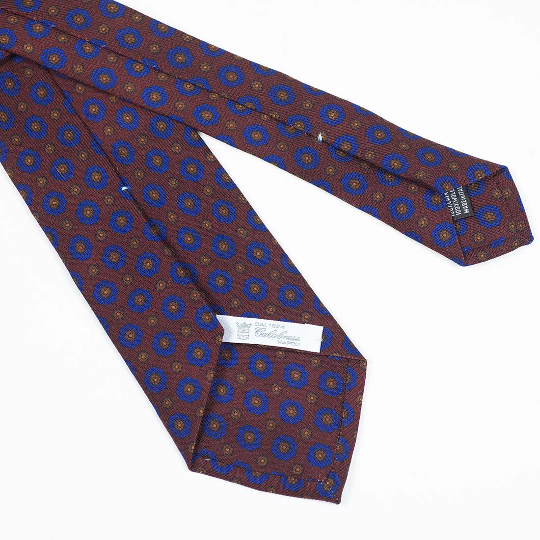 Copper brown wool tie, royal blue archival print