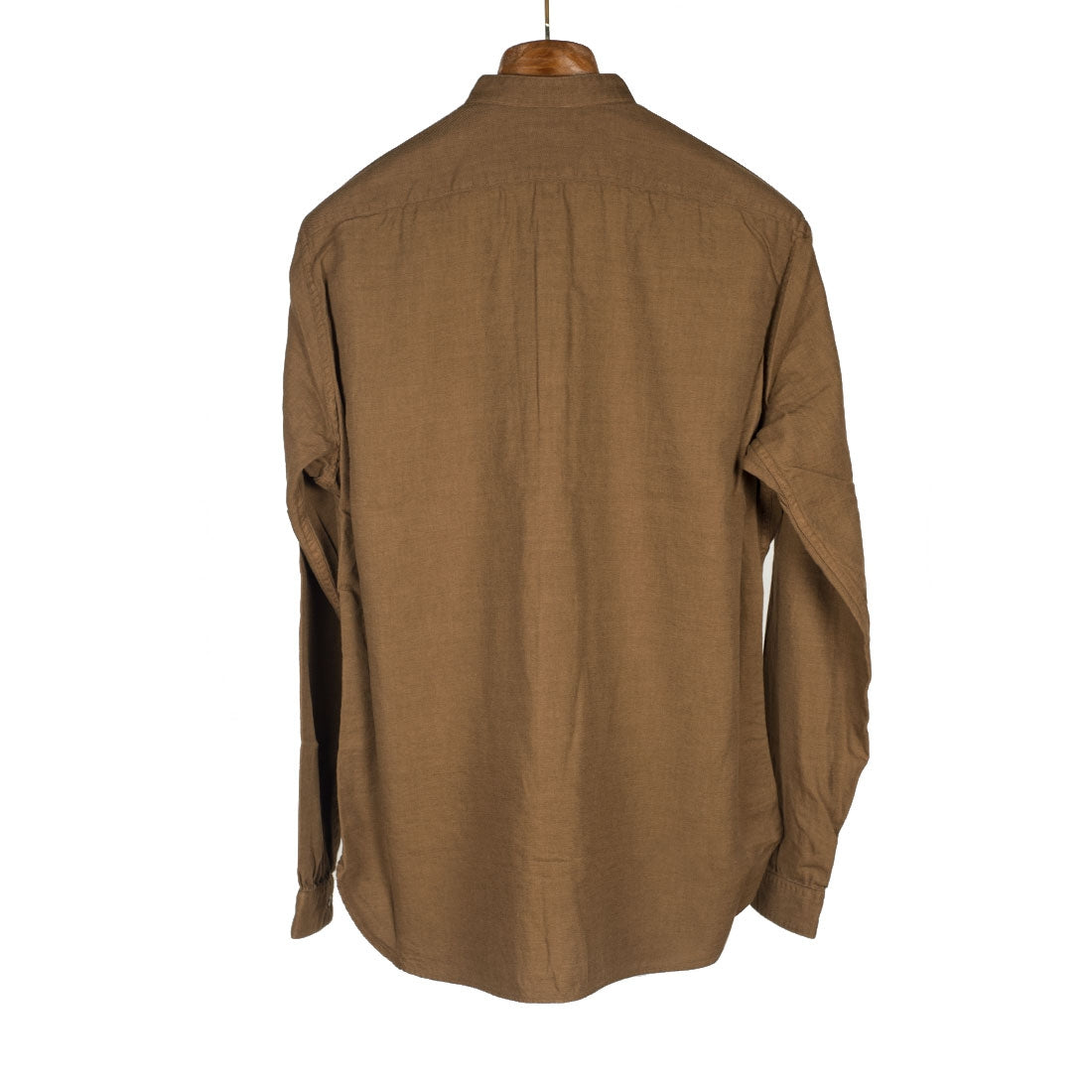 Band collar shirt in brown cotton twill