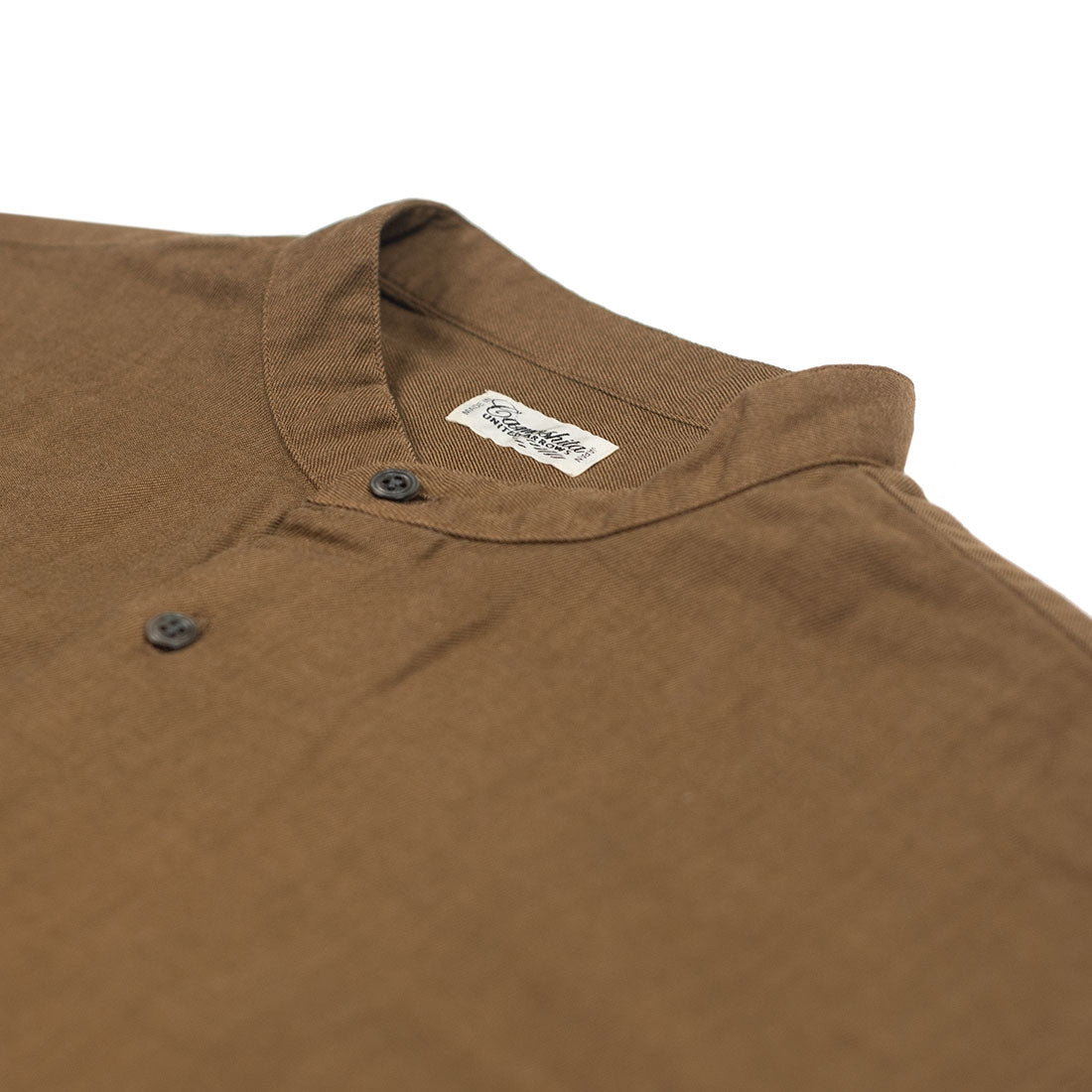 Band collar shirt in brown cotton twill