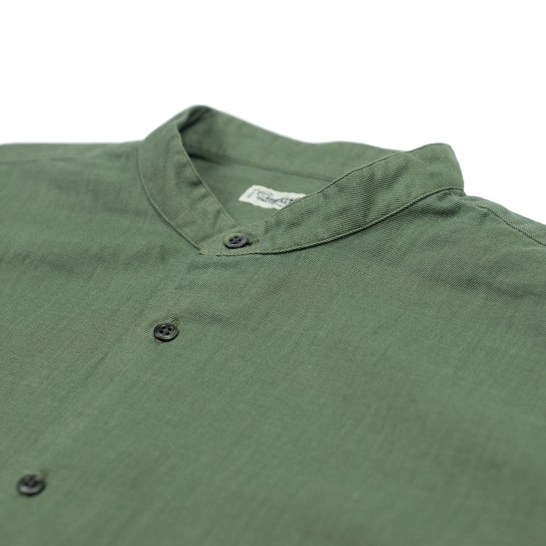 Band collar shirt in olive cotton twill