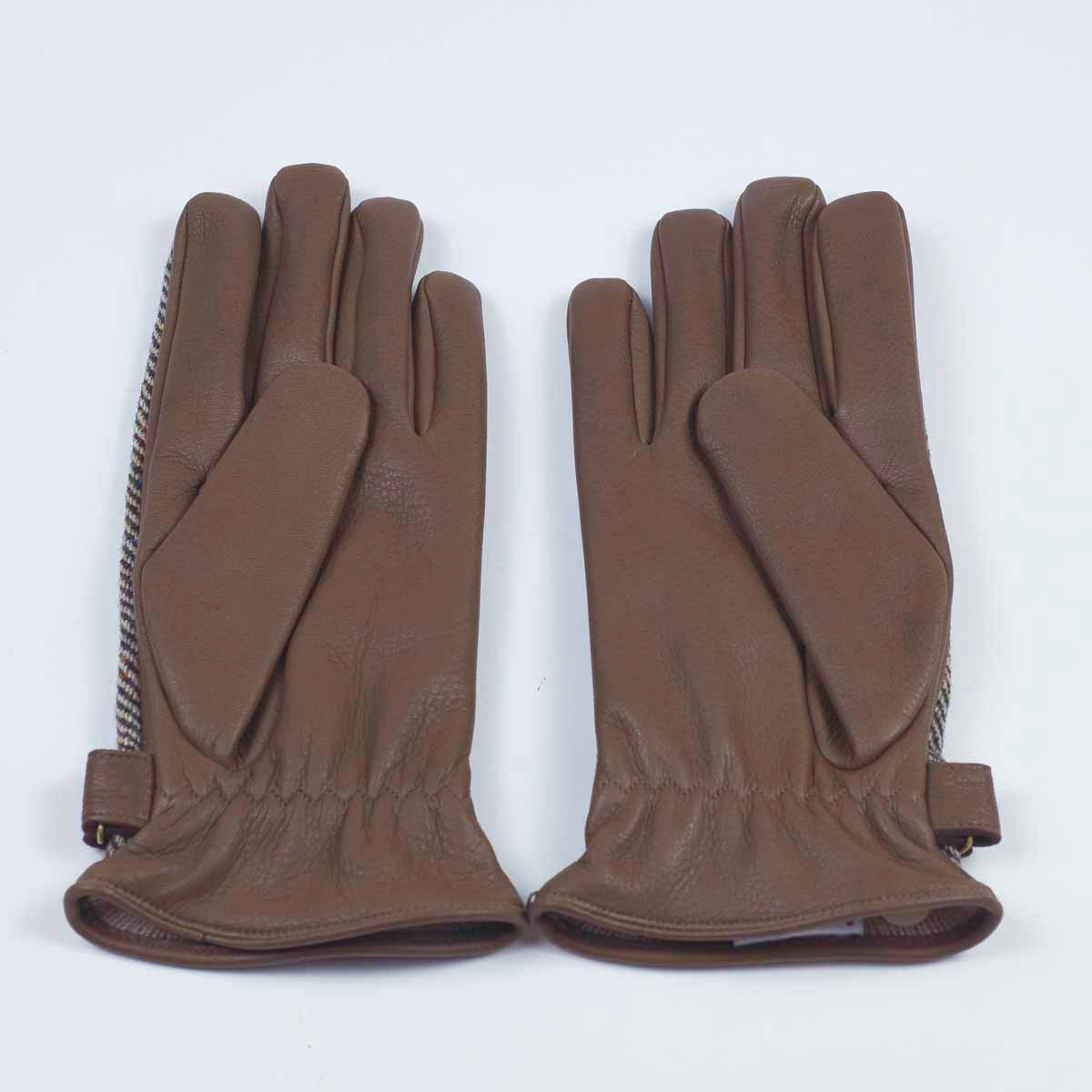 Brown cashmere-lined gloves with Harris Tweed back