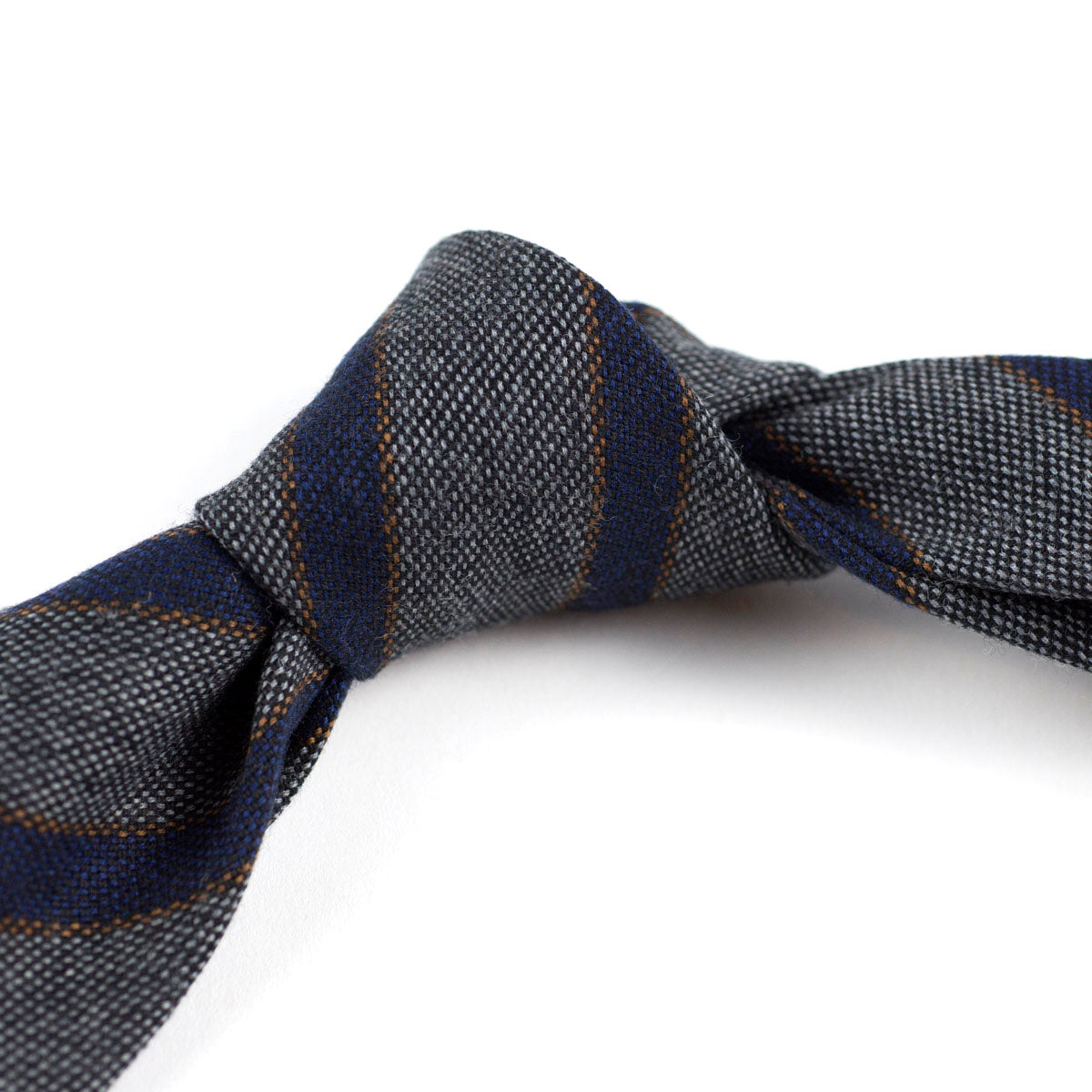 Grey wool tie, navy & brown stripes