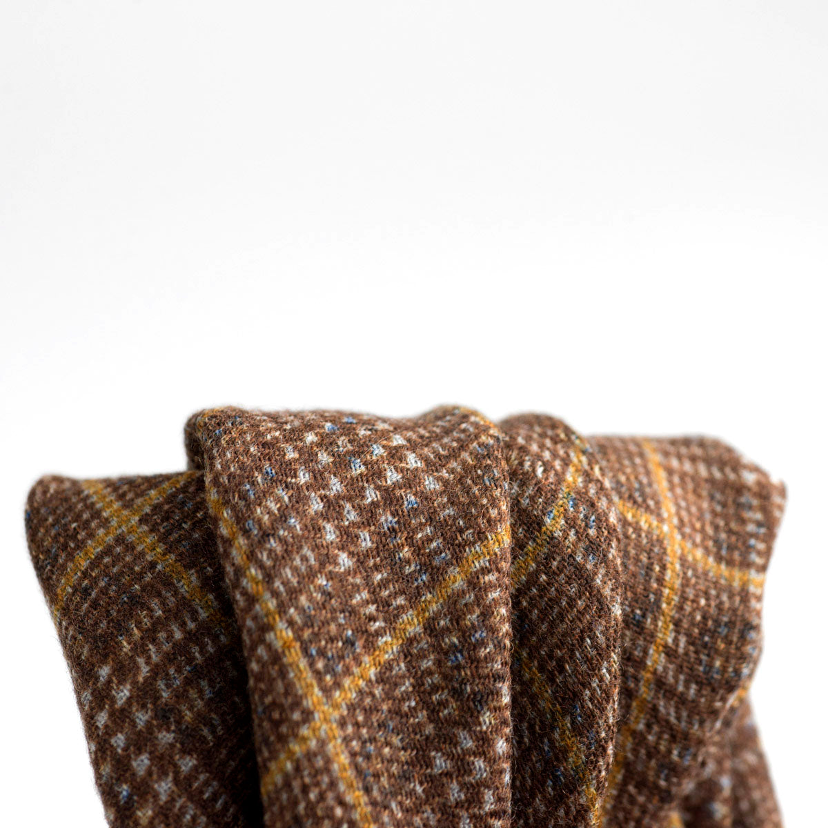 Double-sided beige wool pocket square, caramel & navy flower and glenplaid prints