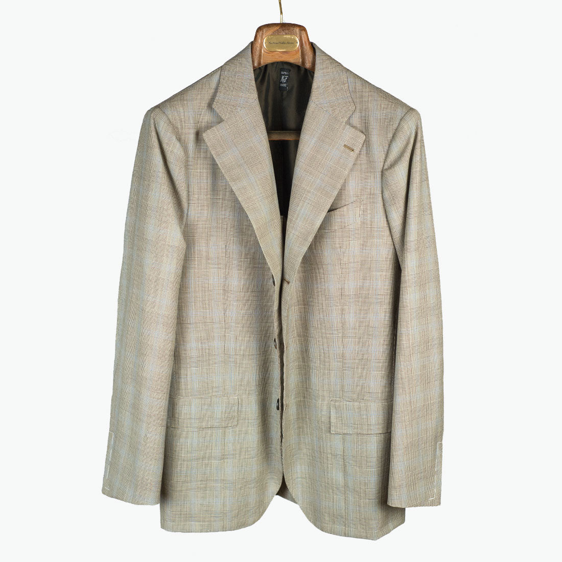 Cream and brown Prince-of-Wales suit with blue overcheck, 240g tropical wool