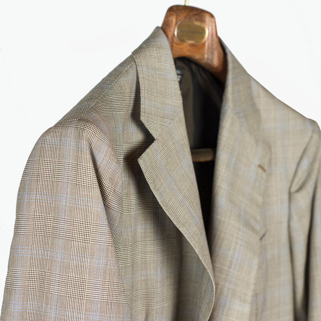 Cream and brown Prince-of-Wales suit with blue overcheck, 240g tropical wool