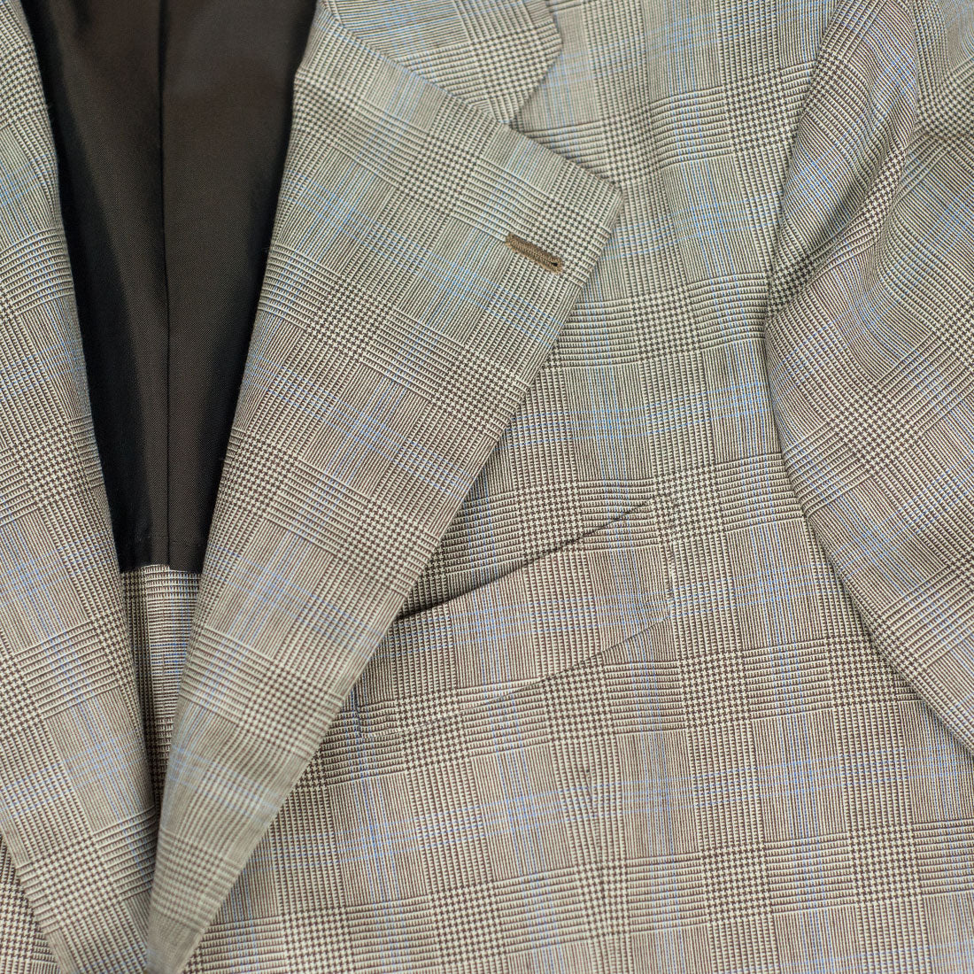 Cream and brown Prince-of-Wales suit with blue overcheck, 240g tropical wool