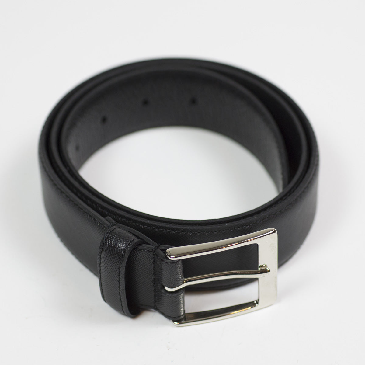 Black Saffiano leather dress belt