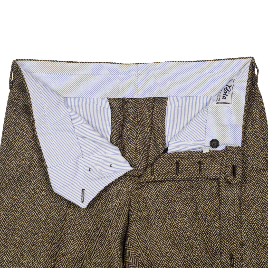 Beige herringbone tweed wool trousers