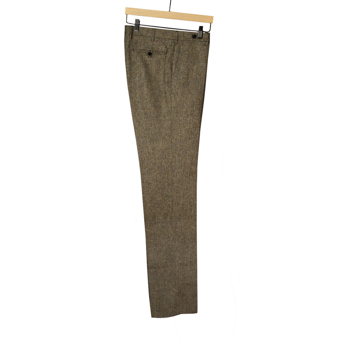 Beige herringbone tweed wool trousers