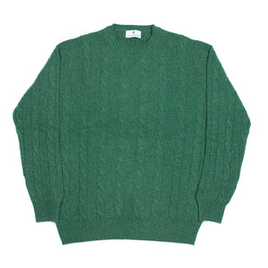 "Goblin" green pure cashmere cable crewneck sweater