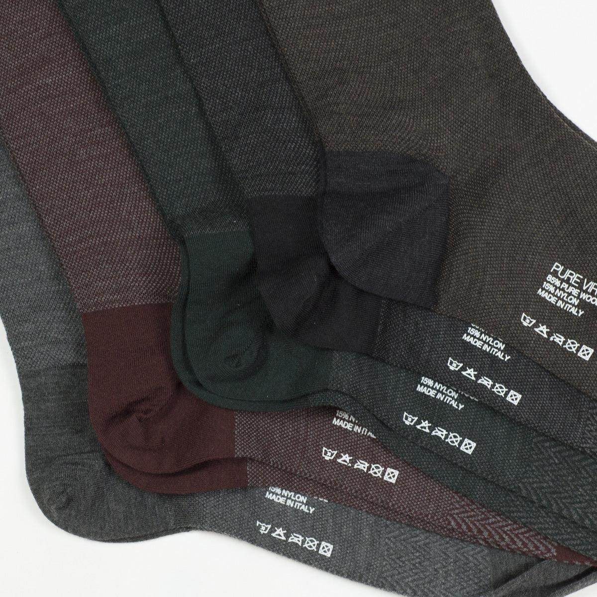 Brown mini-birdseye over-the-calf wool socks