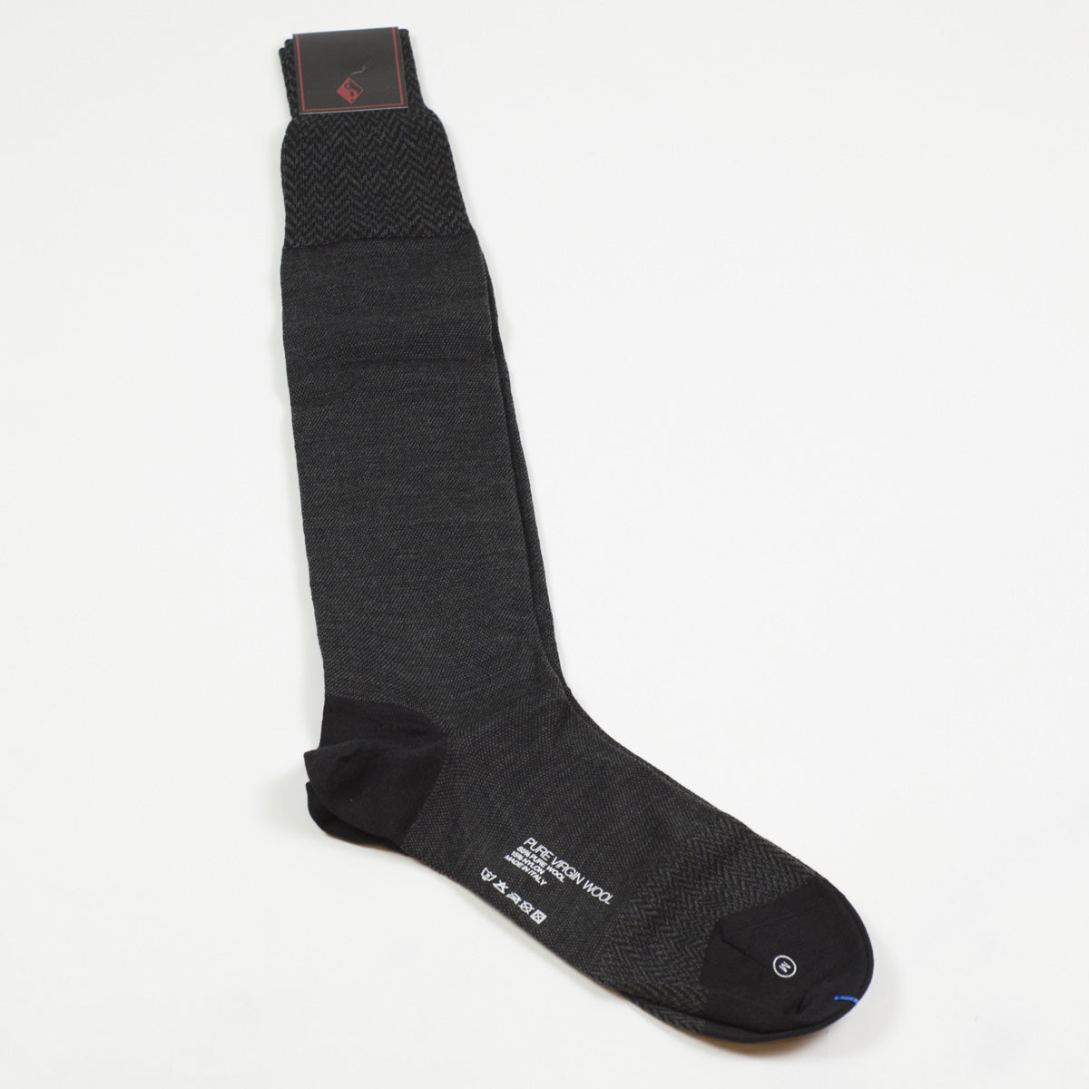 Dark grey mini-birdseye over-the-calf wool socks