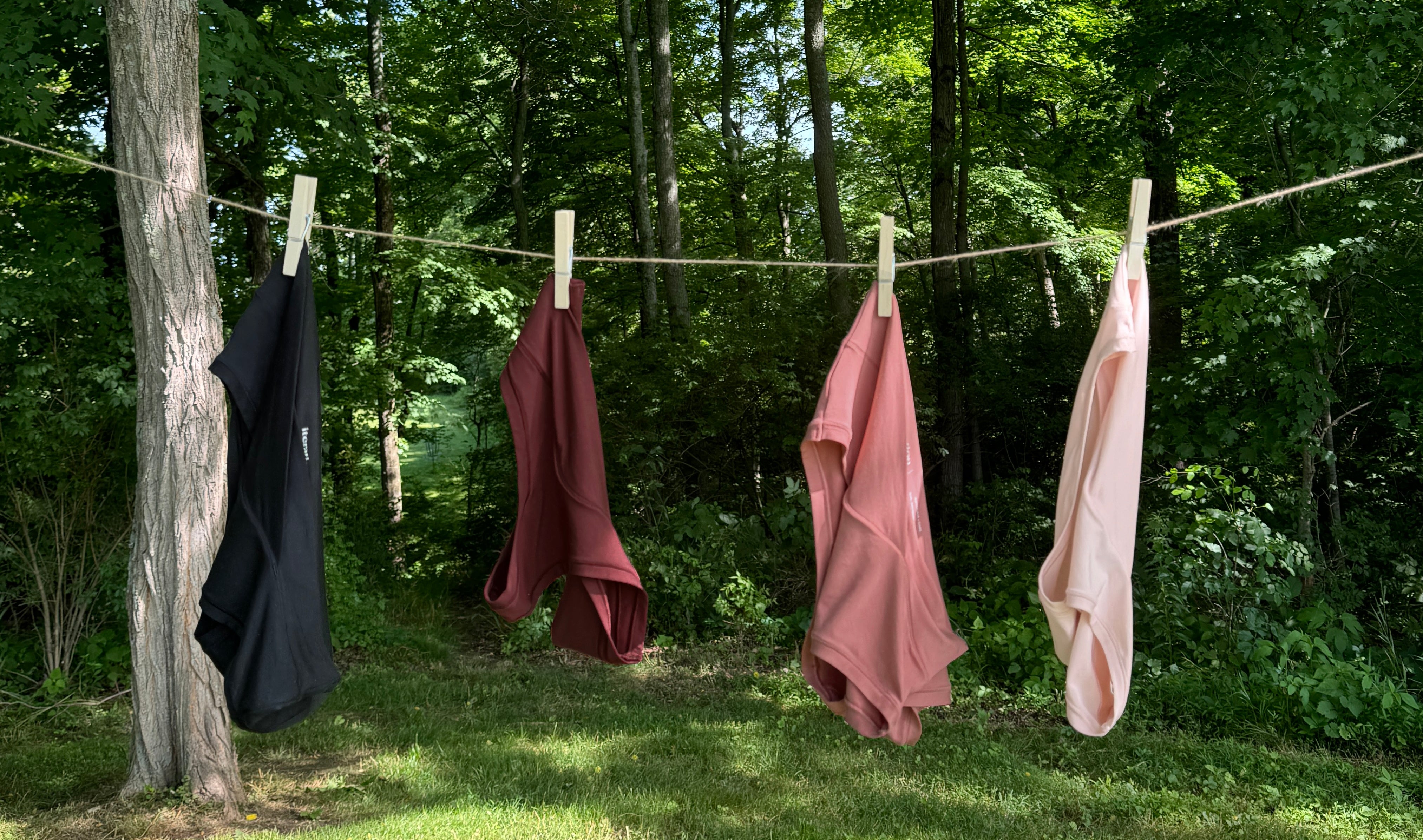 All iterations undies in all four colors hanging on a clothes line