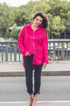 Attention Seeker Sequin Top - Hot Pink - Blooming Lotus Boutique LLC
