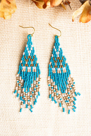 Turquoise Seed Bead Fringe Earrings - Blooming Lotus Boutique LLC