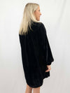 black velvet button down dress on model from back