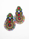 colorful earrings with thread and beaded detailing