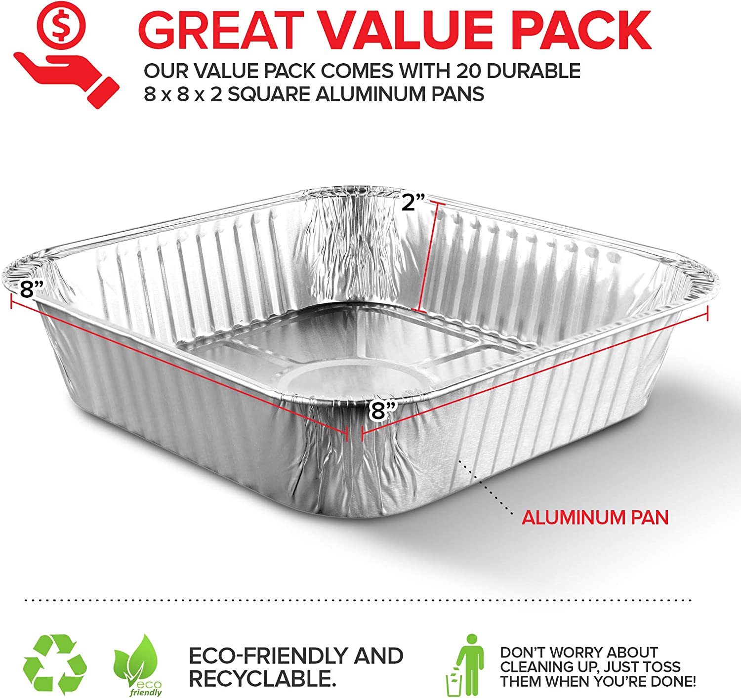 Aluminum Pans Full Size, Large Disposable Roasting & Baking Pan, 21x13  Deep Foil Pans (50 Pack) Extra Heavy Duty Chafing Trays for Hotels