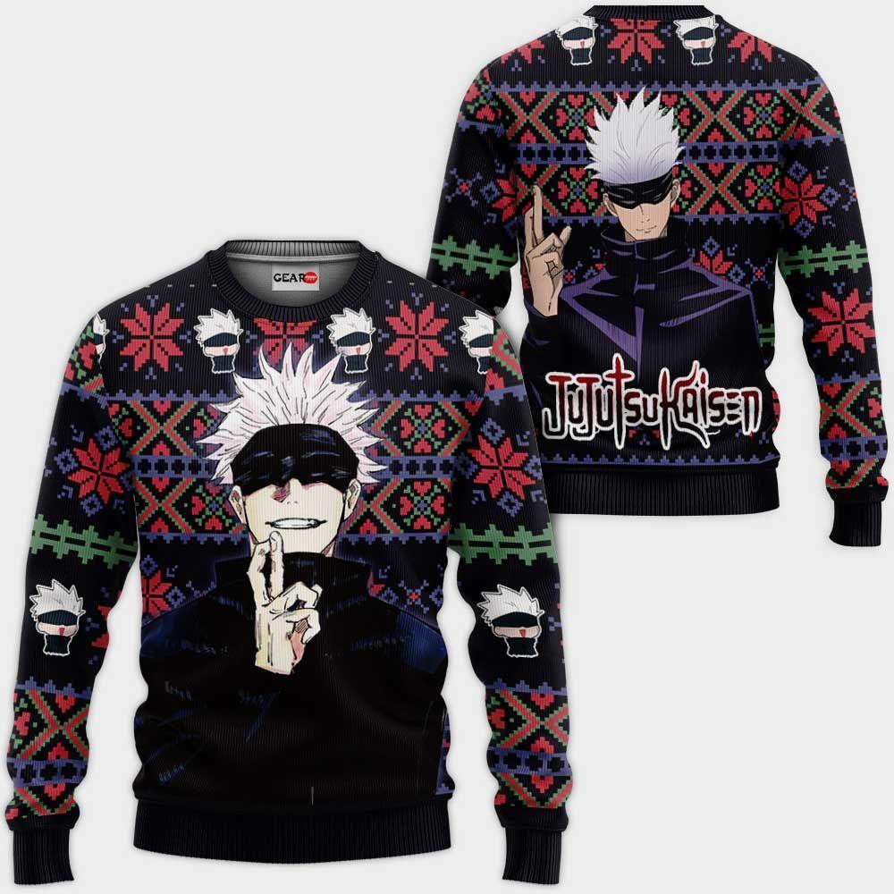 Satoru Gojo Ugly Christmas Sweater Custom Anime Jujutsu Kaisen