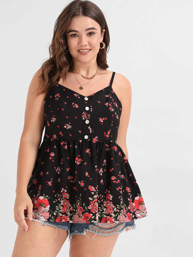 Floral Button Babydoll Tank Top