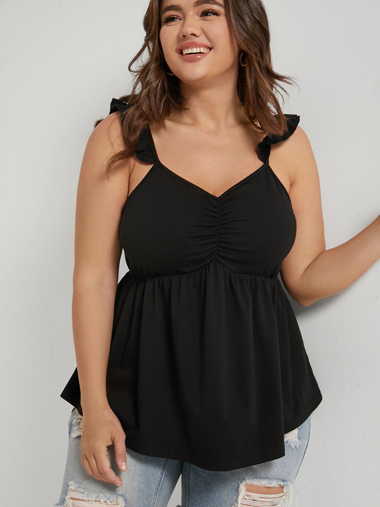 Black Ruched Front Babydoll Cami Top