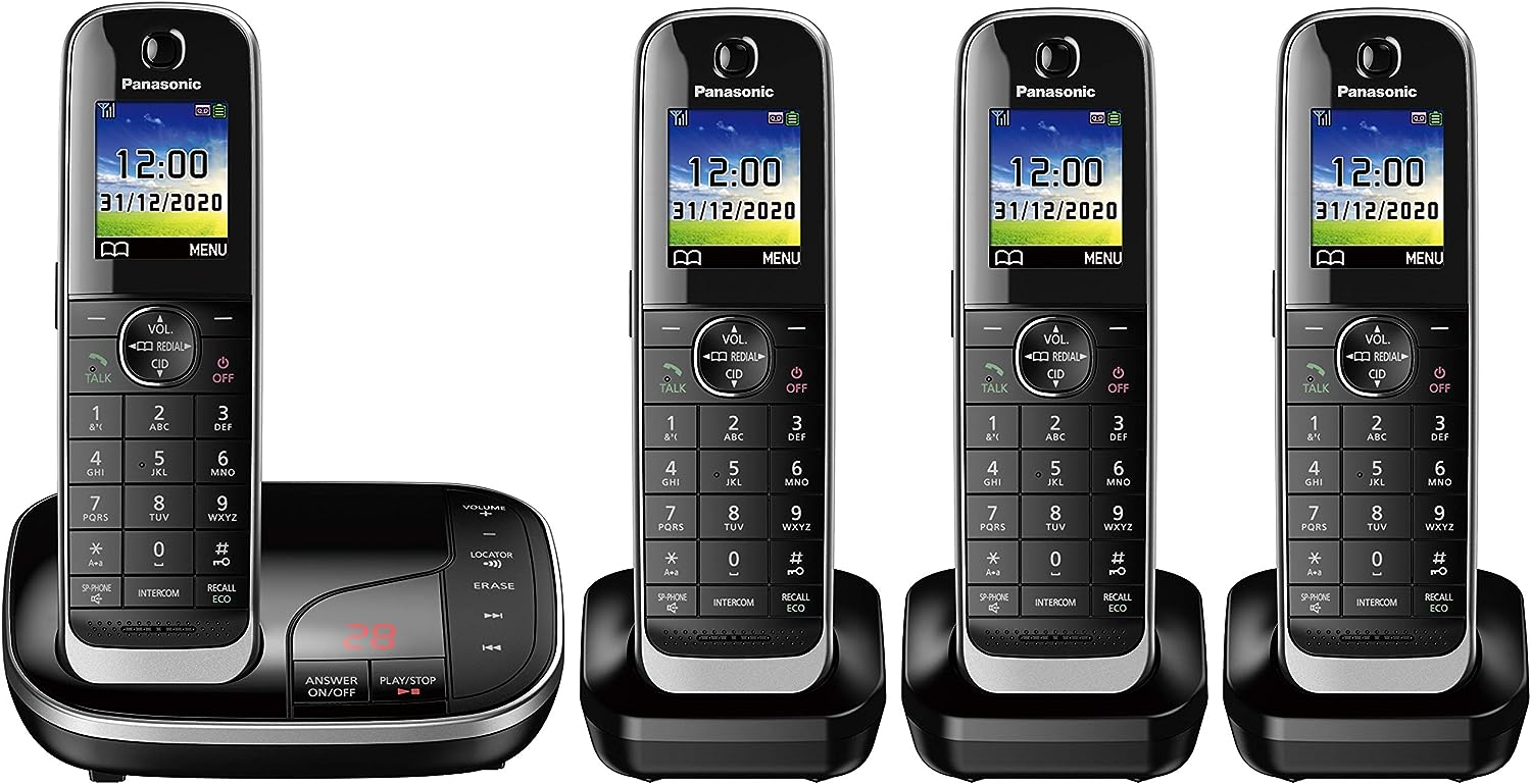 Image of Panasonic KX-TGJ324EB Quad Handset Cordless Home Phone with Nuisance Call Blocker and LCD Colour Display - Black