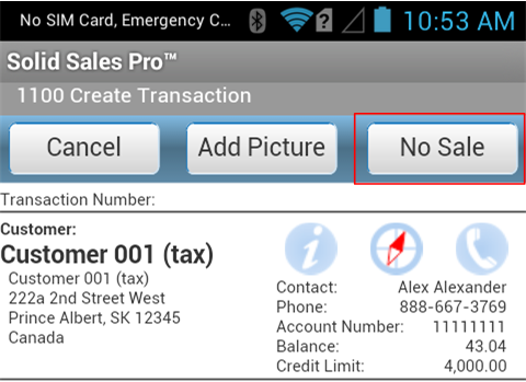1100 Create Transaction Screen with No Sale Button