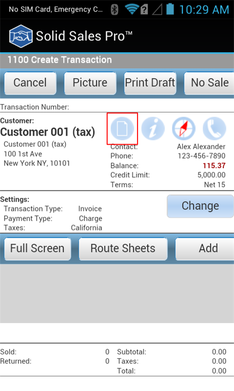 1100 Create Transaction Screen with Planogram Indication