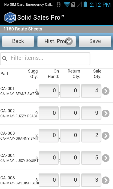 1160 Route Sheets Screen