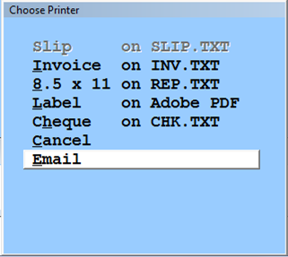Choose Printer Screen