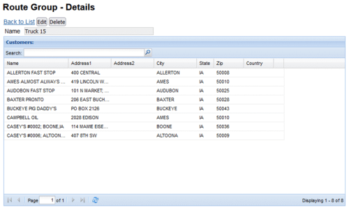 Customer Route Group - Details screen