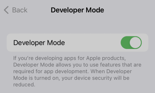 Solid Sales Pro on iOS 16 Developer Mode Settings