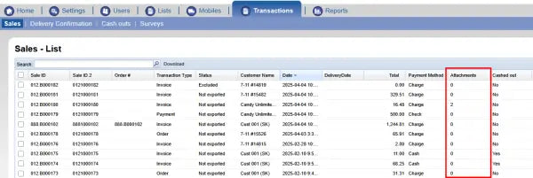 Transaction Attachment List