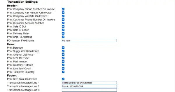 Solid Route Accounting Transaction Settings