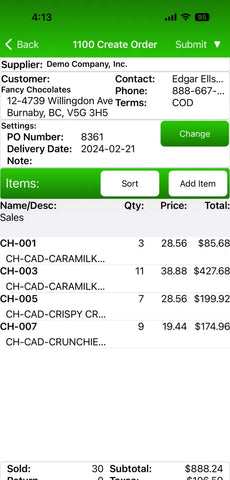 Solid Route Accounting B2B Order Taking App