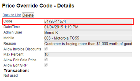 Price Override Code