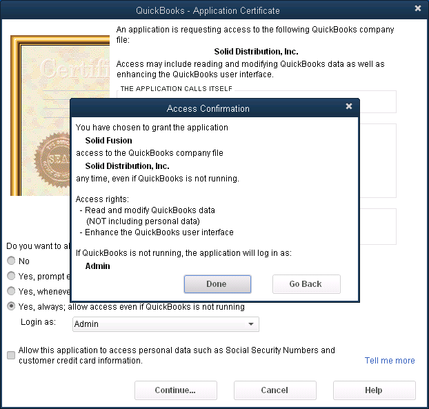 QuickBooks Access Confirmation