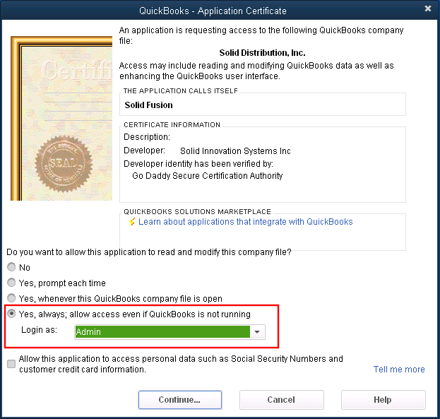 QuickBooks Application Certificate