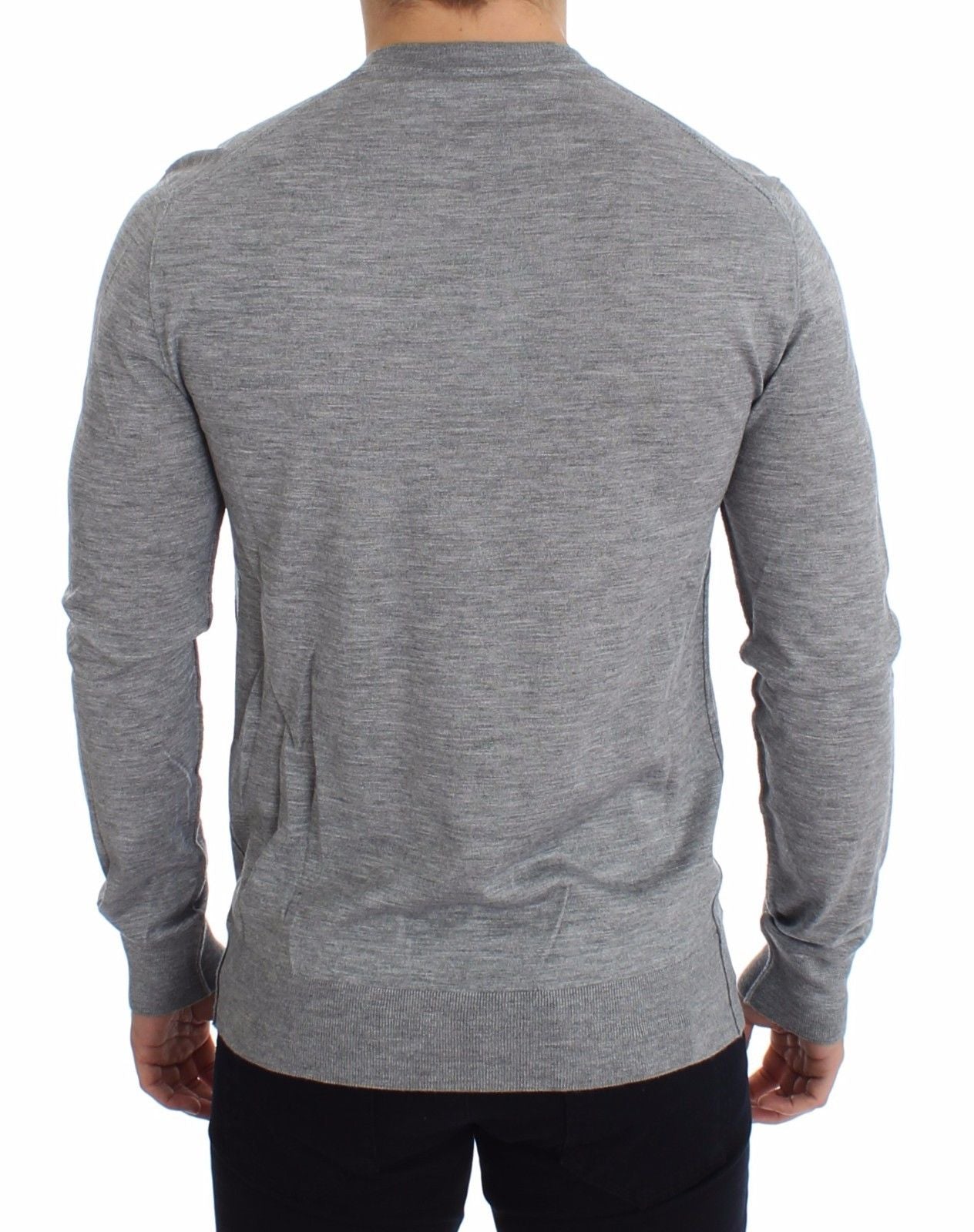 Gray Silk Cashmere V-neck Sweater Pullover