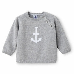 Petit Bateau Baby Cotton Knit Anchor Sweater (White)