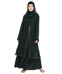 Beautiful Self Design Green Art Silk Abaya With Hijab