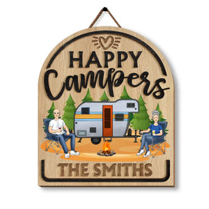 Happy Campers, Custom Welcome Sign - Personalized 2 Layer Sign, Gift For Camping Lover - Customizeaf™