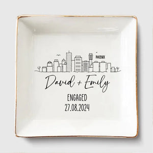 Engagement Skyline City - Personalized Jewelry Dish, Engagement Gift, Gift for Engaged Couples - JD521TL - Customizeaf™