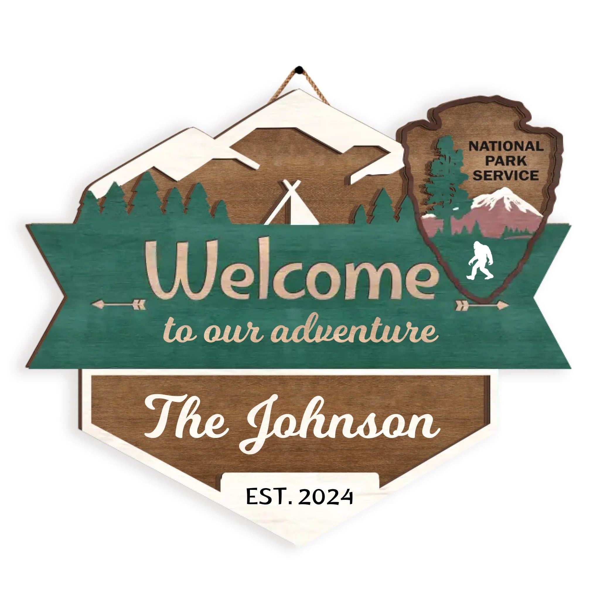 National Park Sign, Welcome To Our Adventure - Personalized 2 Layer Sign, Gift For Camping Lover - DS802