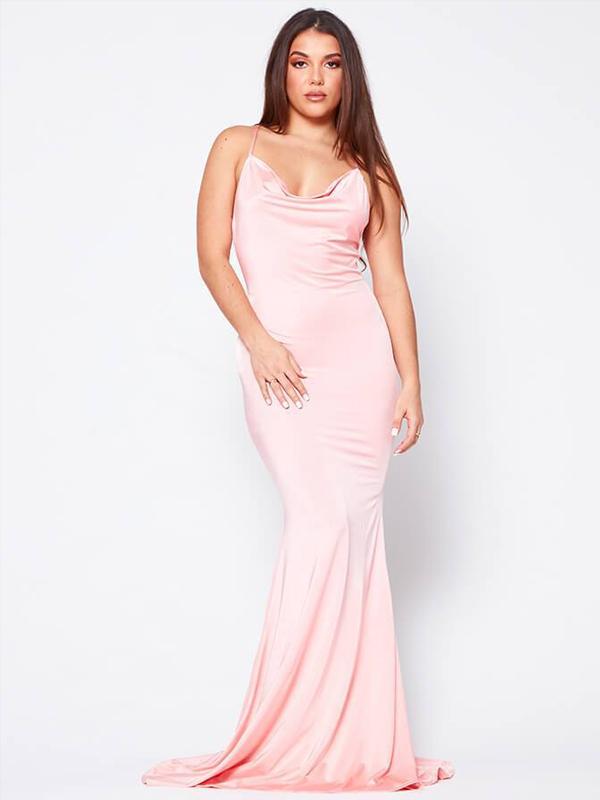 Bump Friendly Soft Solid Spaghetti Strap Formal Long Dresses-Pink ...