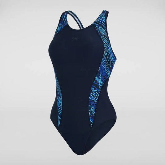 Logo Splice Muscleback Swimsuit - Navy/Purple